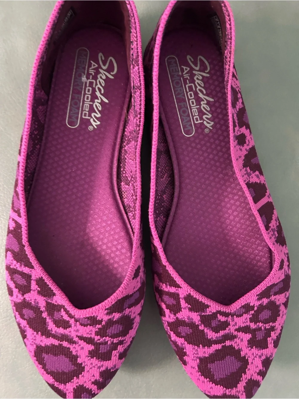 Skechers Women's Magenta Leopard Knit Slip-On Flats - Picture 2 of 6